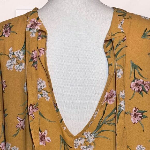 Xhilaration Marigold Yellow & Pink Floral Ruffle Shift Mini Dress Sz XXL 1X - Picture 11 of 13